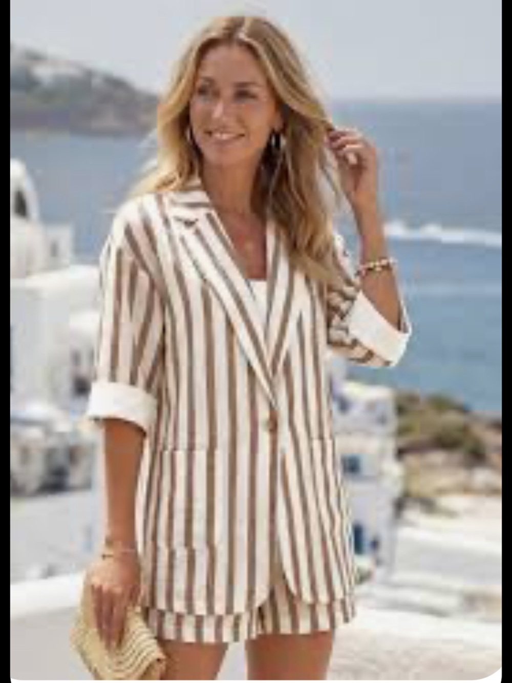 A New Day Tan and Cream Striped Jacket And Shorts Set, VGUC, Neutral Chic